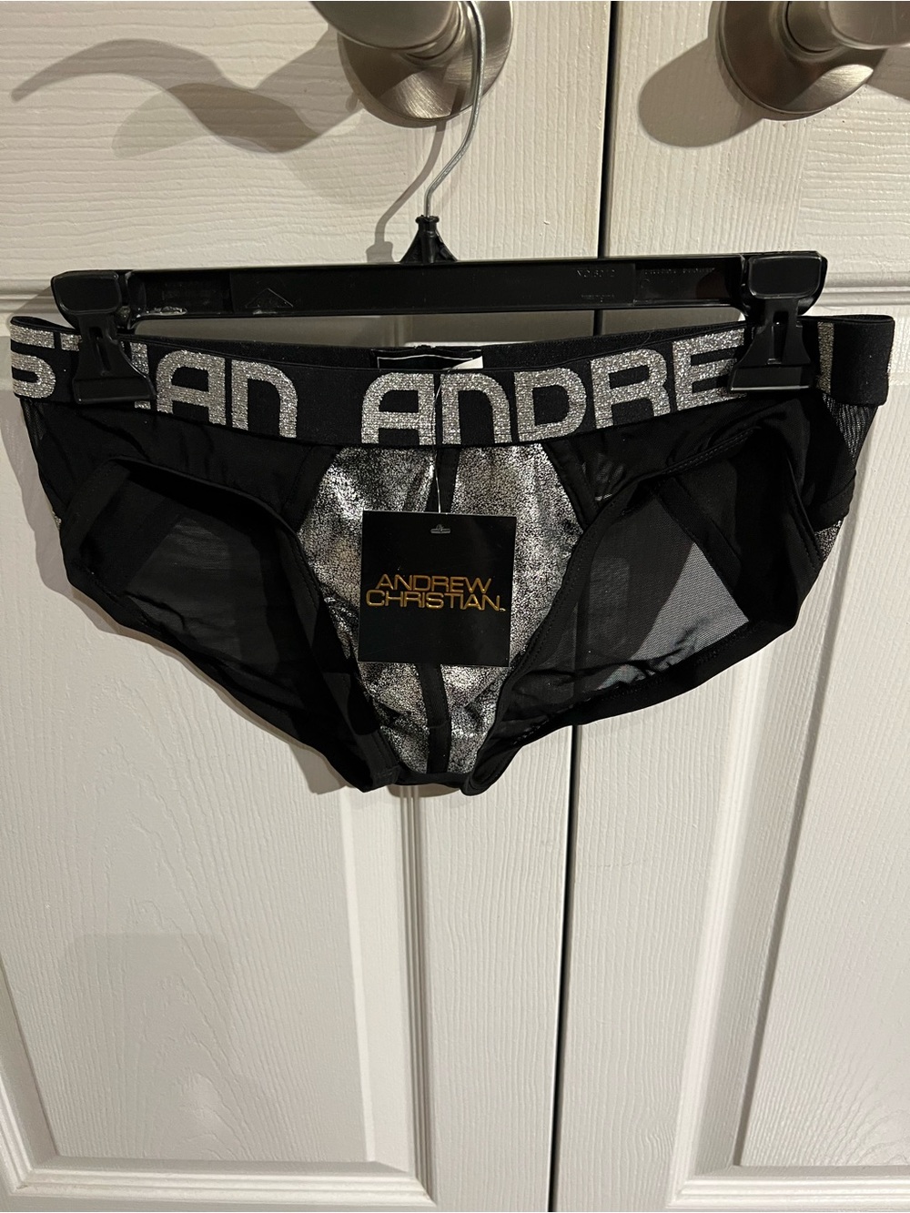 Andrew Christian Black & Silver Metallic Mesh Brief